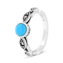 Sterling Silver 925 Ring Embedded With Natural Processed Turquoise And Marcasite Stones