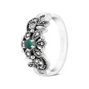 Sterling Silver 925 Ring Embedded With Natural Green Agate And Marcasite Stones