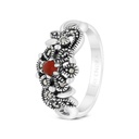 Sterling Silver 925 Ring Embedded With Natural Aqiq And Marcasite Stones