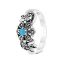 Sterling Silver 925 Ring Embedded With Natural Processed Turquoise And Marcasite Stones