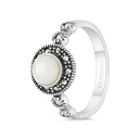 Sterling Silver 925 Ring Embedded With Natural White Shell And Marcasite Stones