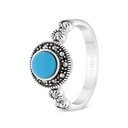 Sterling Silver 925 Ring Embedded With Natural Processed Turquoise And Marcasite Stones