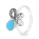 Sterling Silver 925 Ring Embedded With Natural Processed Turquoise And Marcasite Stones