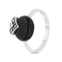 Sterling Silver 925 Ring Embedded With Natural Black Agate And Marcasite Stones