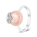 Sterling Silver 925 Ring Embedded With Natural Pink Shell And Marcasite Stones