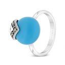 Sterling Silver 925 Ring Embedded With Natural Processed Turquoise And Marcasite Stones