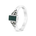 Sterling Silver 925 Ring Embedded With Natural Green Agate And Marcasite Stones