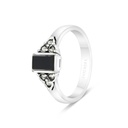 Sterling Silver 925 Ring Embedded With Natural Black Agate And Marcasite Stones