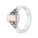 Sterling Silver 925 Ring Embedded With Natural Pink Shell And Marcasite Stones