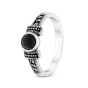 Sterling Silver 925 Ring Embedded With Natural Black Agate And Marcasite Stones