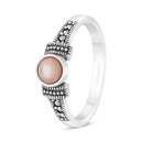 Sterling Silver 925 Ring Embedded With Natural Pink Shell And Marcasite Stones