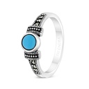 Sterling Silver 925 Ring Embedded With Natural Processed Turquoise And Marcasite Stones