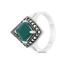 Sterling Silver 925 Ring Embedded With Natural Green Agate And Marcasite Stones