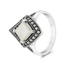 Sterling Silver 925 Ring Embedded With Natural White Shell And Marcasite Stones