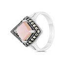 Sterling Silver 925 Ring Embedded With Natural Pink Shell And Marcasite Stones