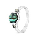 Sterling Silver 925 Ring Embedded With Natural Blue Shell And Marcasite Stones