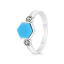 Sterling Silver 925 Ring Embedded With Natural Processed Turquoise And Marcasite Stones