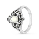 Sterling Silver 925 Ring Embedded With Natural White Shell And Marcasite Stones