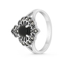 Sterling Silver 925 Ring Embedded With Natural Black Agate And Marcasite Stones