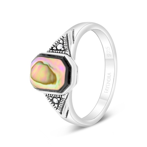 Sterling Silver 925 Ring Embedded With Natural Blue Shell And Marcasite Stones