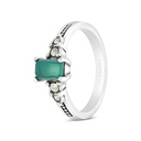 Sterling Silver 925 Ring Embedded With Natural Green Agate And Marcasite Stones