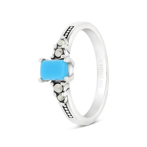 Sterling Silver 925 Ring Embedded With Natural Processed Turquoise And Marcasite Stones