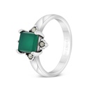 Sterling Silver 925 Ring Embedded With Natural Green Agate And Marcasite Stones