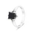 Sterling Silver 925 Ring Embedded With Natural Black Agate And Marcasite Stones