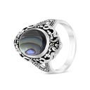 Sterling Silver 925 Ring Embedded With Natural Blue Shell And Marcasite Stones