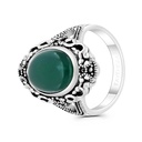 Sterling Silver 925 Ring Embedded With Natural Green Agate And Marcasite Stones