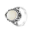 Sterling Silver 925 Ring Embedded With Natural White Shell And Marcasite Stones