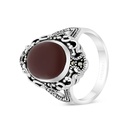 Sterling Silver 925 Ring Embedded With Natural Aqiq And Marcasite Stones