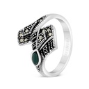 Sterling Silver 925 Ring Embedded With Natural Green Agate And Marcasite Stones