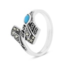 Sterling Silver 925 Ring Embedded With Natural Processed Turquoise And Marcasite Stones