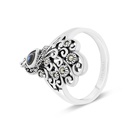 Sterling Silver 925 Ring Embedded With Natural Blue Shell And Marcasite Stones