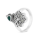 Sterling Silver 925 Ring Embedded With Natural Green Agate And Marcasite Stones