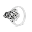 Sterling Silver 925 Ring Embedded With Natural Black Agate And Marcasite Stones