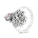 Sterling Silver 925 Ring Embedded With Natural Pink Shell And Marcasite Stones