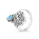 Sterling Silver 925 Ring Embedded With Natural Processed Turquoise And Marcasite Stones