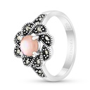 Sterling Silver 925 Ring Embedded With Natural Pink Shell And Marcasite Stones