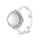 Sterling Silver 925 Ring Embedded With Natural White Shell And Marcasite Stones