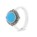 Sterling Silver 925 Ring Embedded With Natural Processed Turquoise And Marcasite Stones