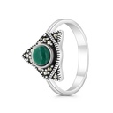 Sterling Silver 925 Ring Embedded With Natural Green Agate And Marcasite Stones