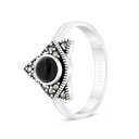 Sterling Silver 925 Ring Embedded With Natural Black Agate And Marcasite Stones