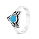 Sterling Silver 925 Ring Embedded With Natural Processed Turquoise And Marcasite Stones