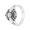 Sterling Silver 925 Ring Embedded With Natural White Shell And Marcasite Stones