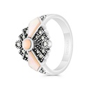 Sterling Silver 925 Ring Embedded With Natural Pink Shell And Marcasite Stones