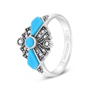 Sterling Silver 925 Ring Embedded With Natural Processed Turquoise And Marcasite Stones