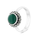 Sterling Silver 925 Ring Embedded With Natural Green Agate And Marcasite Stones