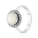 Sterling Silver 925 Ring Embedded With Natural White Shell And Marcasite Stones